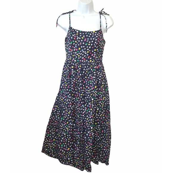 J.Crew Dot Print Cotton Midi Sun Dress 00 Tie Straps Navy Ratti Happy Cat F1960 - Picture 5 of 9